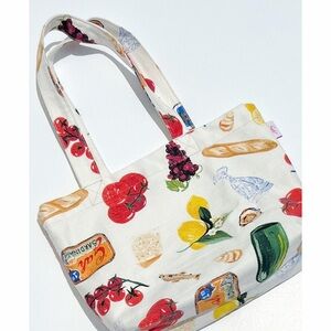 Lisa Says Gah Baby Tote Bag Food Print Italian Summer Ivory White Mini Small